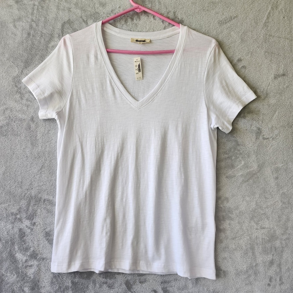 Madewell Tee Shirt Womens Size Medium White Easy Soft Slub Cotton V-Neck